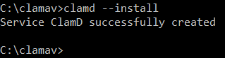 Screenshot of clamd --install output