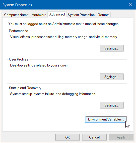 how to change environment variables in windows 10